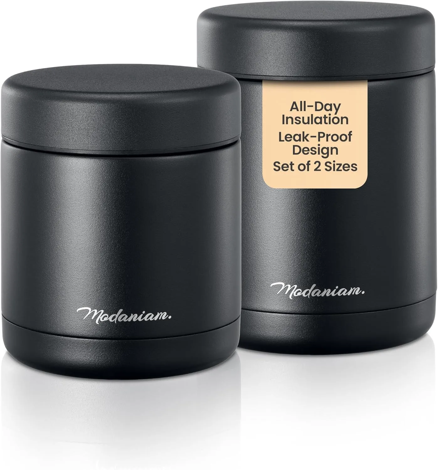 Modern vacum Insulated Food Jars set, wide mouth thermos, Soup Thermos for Hot Food, Food thermos For Adults, Stainless Steel Vacuum Insulated Lunch Containers, Thermos 16 oz, 12 oz (Black-Panther)