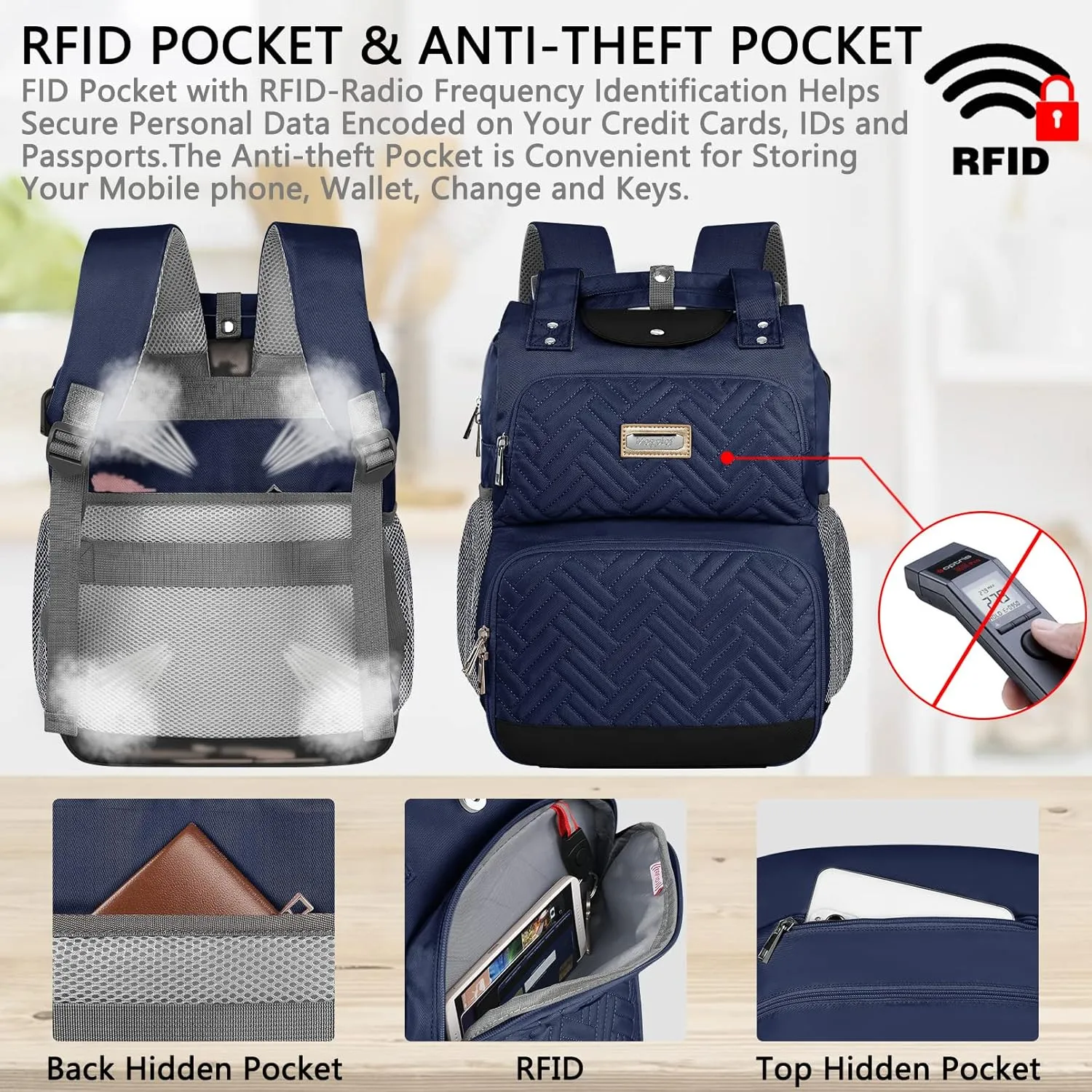 Mogplof Women Lunch Backpack, 15.6 Inch Laptop Backpack with USB Port RFID Pockets, Water-resistant College Insulated Cooler Backpacks Business Travel Work Leakproof Lunch Box Backpack for Work