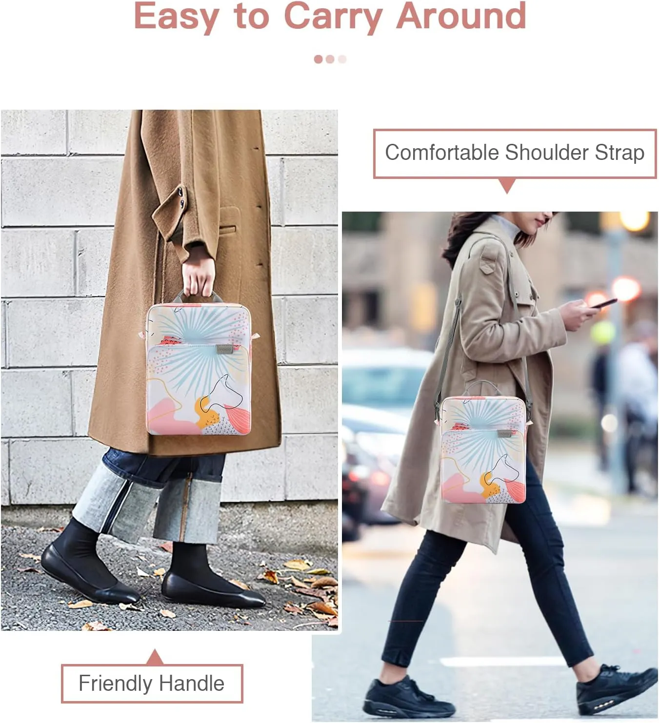 MoKo 13.3-14 Inch Laptop Sleeve Bag Fits MacBook Pro M3/M2 14" 2023, MacBook Pro 13" M2, New MacBook Air 13.6" M3/M2 2024/2022,Tab S8 Ultra 14.6",Handle Carrying Case with Shoulder Strap,Tropical Leaf