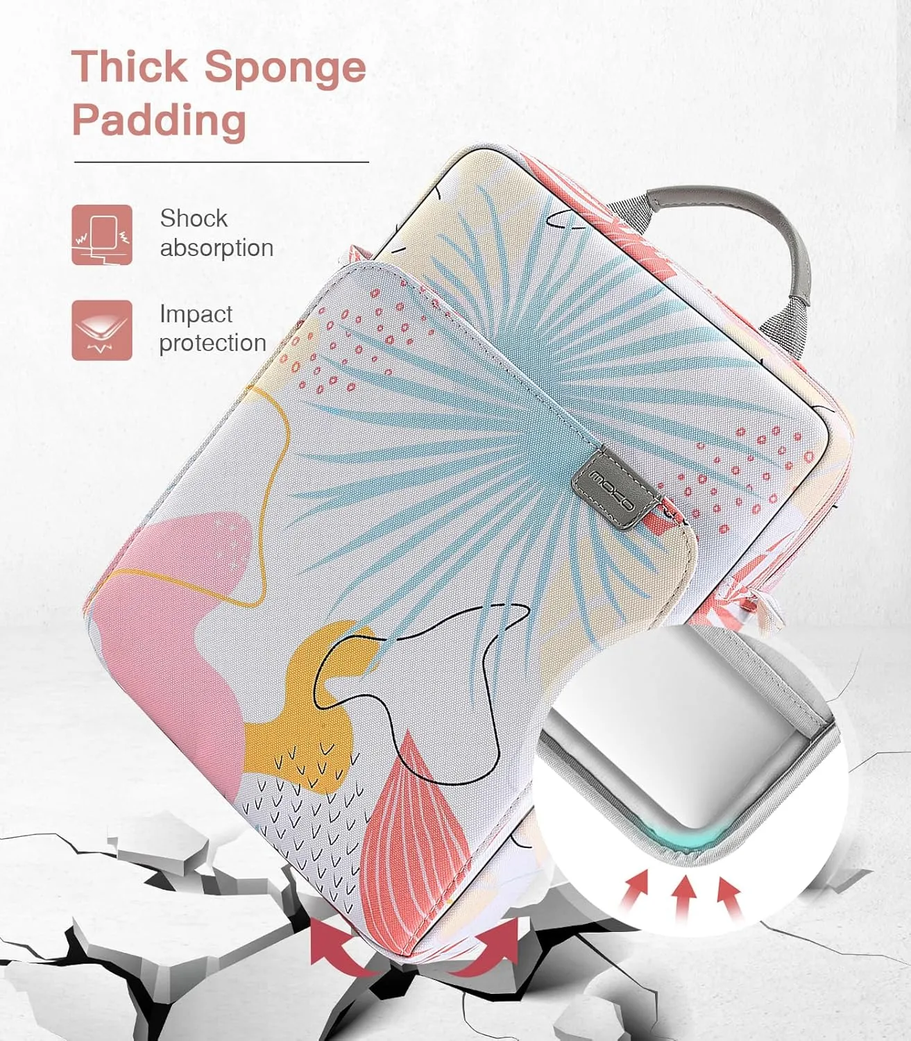 MoKo 13.3-14 Inch Laptop Sleeve Bag Fits MacBook Pro M3/M2 14" 2023, MacBook Pro 13" M2, New MacBook Air 13.6" M3/M2 2024/2022,Tab S8 Ultra 14.6",Handle Carrying Case with Shoulder Strap,Tropical Leaf