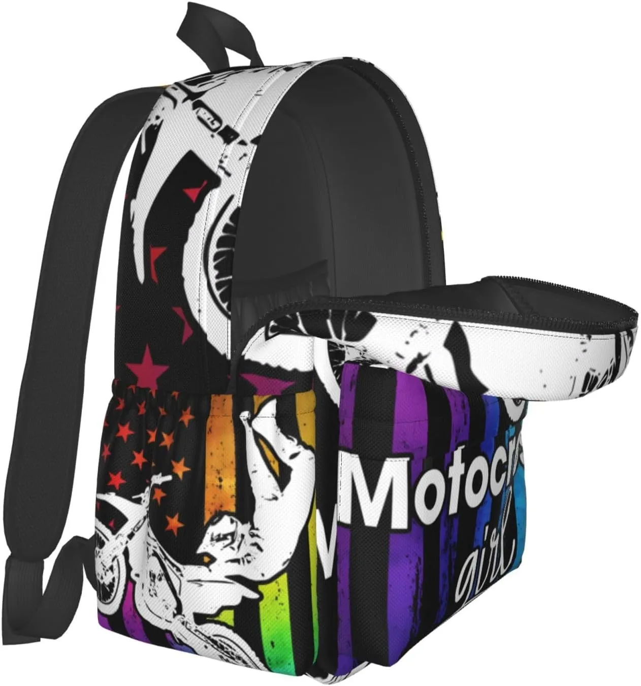 Motocross Dirt Bike Rider Racing American Flag Backpack Double Shoulder Bag 15 Inch Laptop Bagpacks for Hiking Work Camping Travel