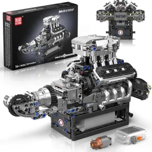 Mould King 10206 V8 Engine Model kit That Runs, Build Your Own Cars Combustion Battery/Motor Blocks Sets, Mechanic Engineering Construction Set, STEM Toy Gift for Adults 14  Boys(737 PCS)