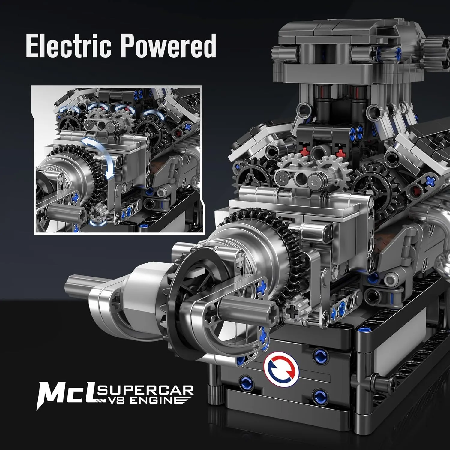 Mould King 10206 V8 Engine Model kit That Runs, Build Your Own Cars Combustion Battery/Motor Blocks Sets, Mechanic Engineering Construction Set, STEM Toy Gift for Adults 14  Boys(737 PCS)