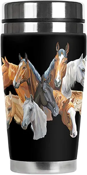 Mugzie 16 Ounce Stainless Steel Travel Mug with Wetsuit Cover - Wild Horses