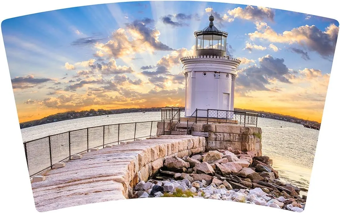 Mugzie 20 Ounce Stainless Steel Travel Mug with Wetsuit Cover - White Lighthouse on the Rocks