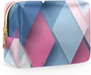 Multicolor Modern Pattern Travel Makeup Bag for Women, PU Leather Waterproof Checkered Cosmetic Bags Large Make up Bag Zipper Pouch
