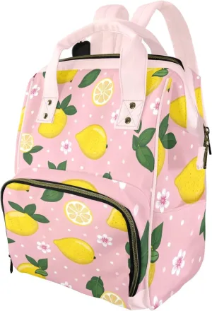 Multifunction Diaper Changing Backpacks with Insulated Pockets,Large Capacity Lemon white pollen flower background Laptop Backpack Travel Backpack Diaper Bag for Moms and Dads,Waterproof
