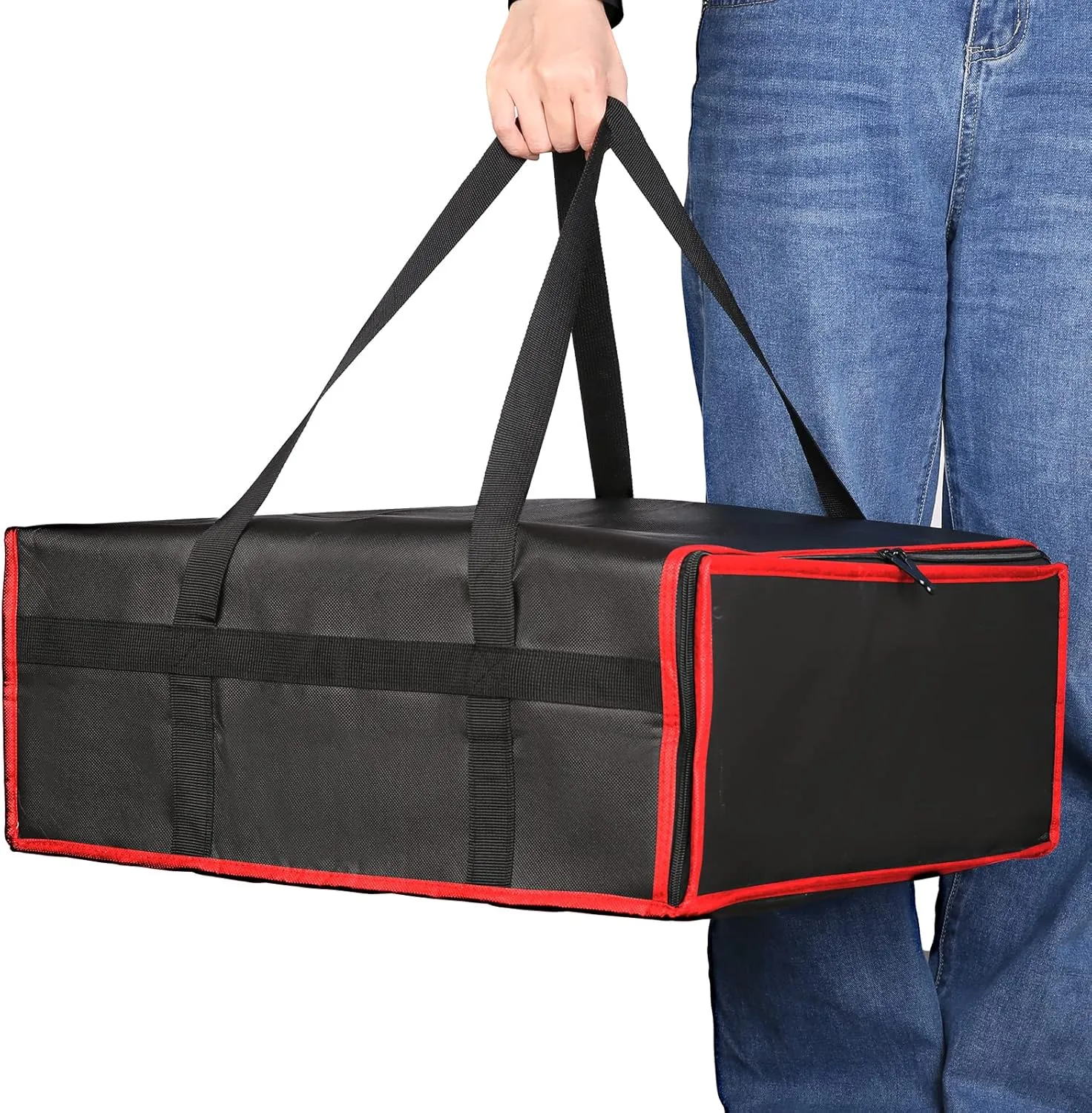 musbus Large Insulated Shopping Bag Thermal Bag Foldable Cooler Bag for Warm Delivery with Cold Cooling Function, Black-red, 20W x 20D x 8H, Modern