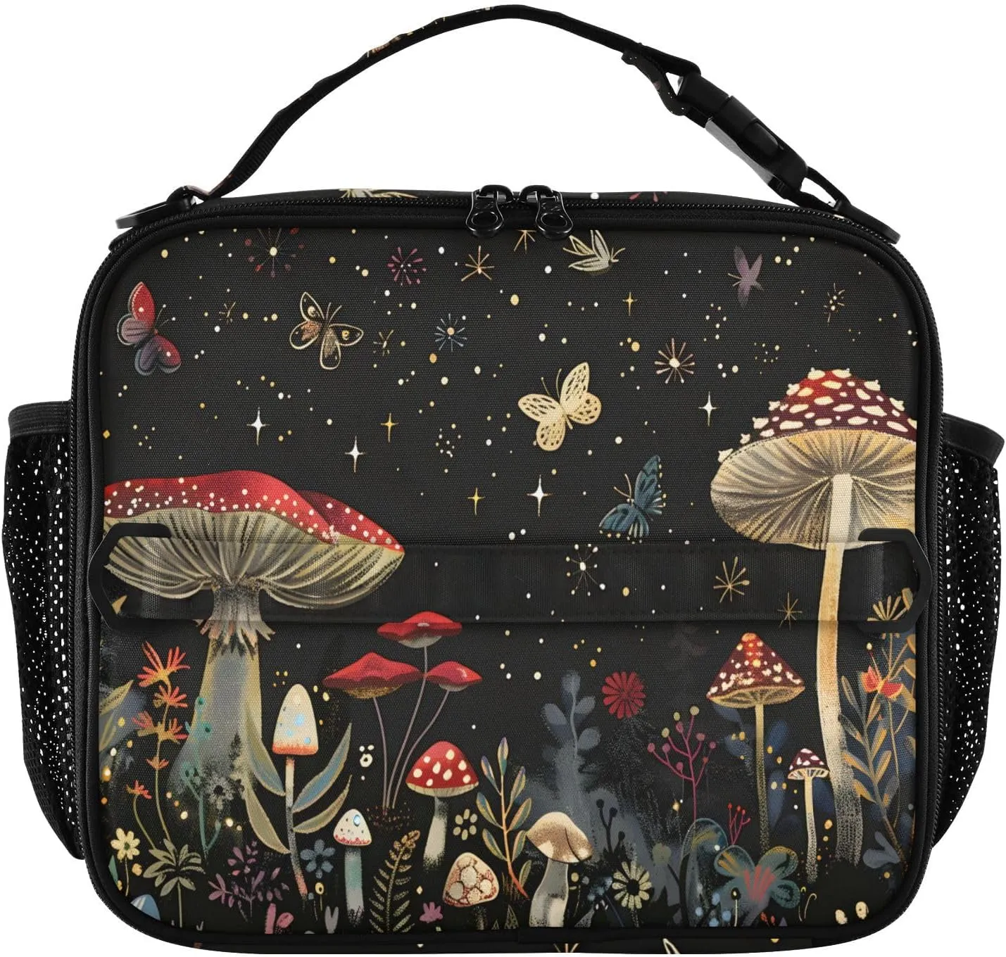 Mushroom Lunch Tote Bag with Adjustable Shoulder Strap for Teens Girls Boys Insulated Cooler Reusable Galaxy Lunch Box for Office Work Picnic