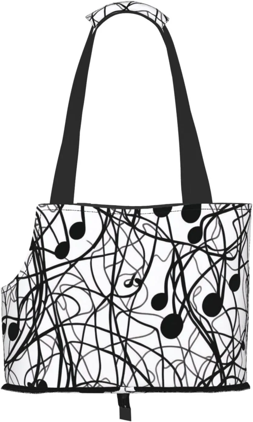 Musical Notation Print Pattern Printed Foldable Pet Bag - Portable Puppy Cat Travel Handbag Tote,Pet Carrier Backpacks., Black
