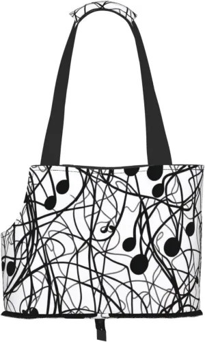 Musical Notation Print Pattern Printed Foldable Pet Bag - Portable Puppy Cat Travel Handbag Tote,Pet Carrier Backpacks., Black