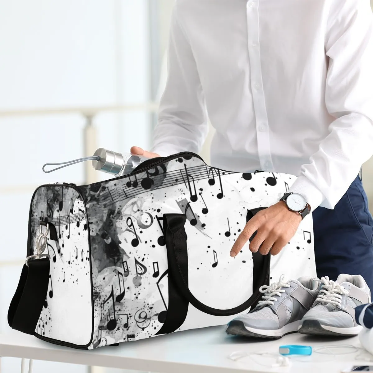 Musical Note Travel Duffle Bag for Women Men Gym Duffel Foldable Bag Waterproof Weekender Modern Print Duffle Tote