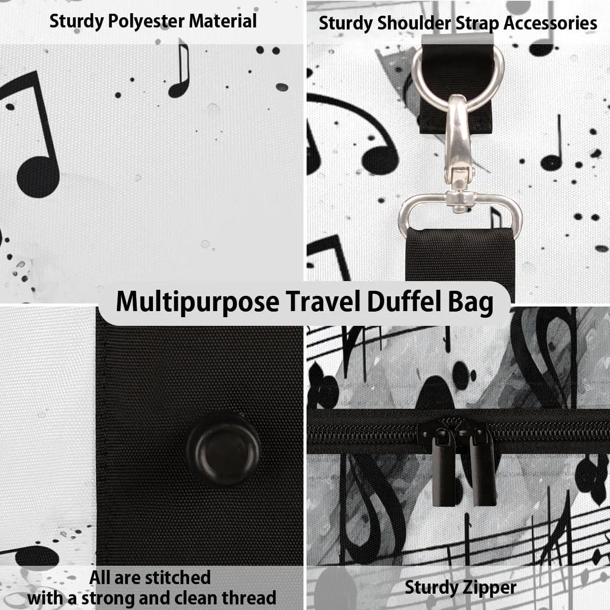 Musical Note Travel Duffle Bag for Women Men Gym Duffel Foldable Bag Waterproof Weekender Modern Print Duffle Tote