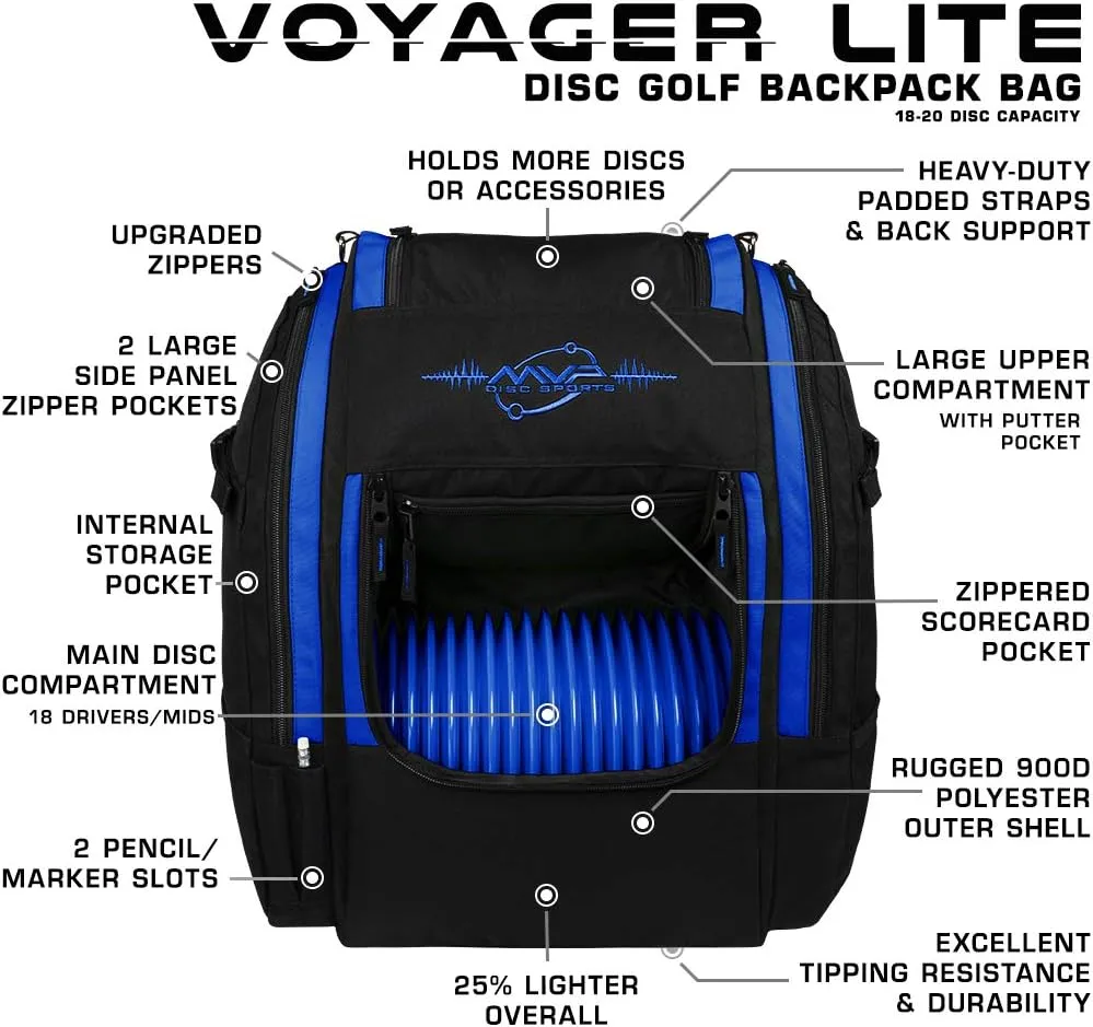 MVP Disc Sports Voyager Lite Backpack Disc Golf Bag (Choose Your Favorite Color)