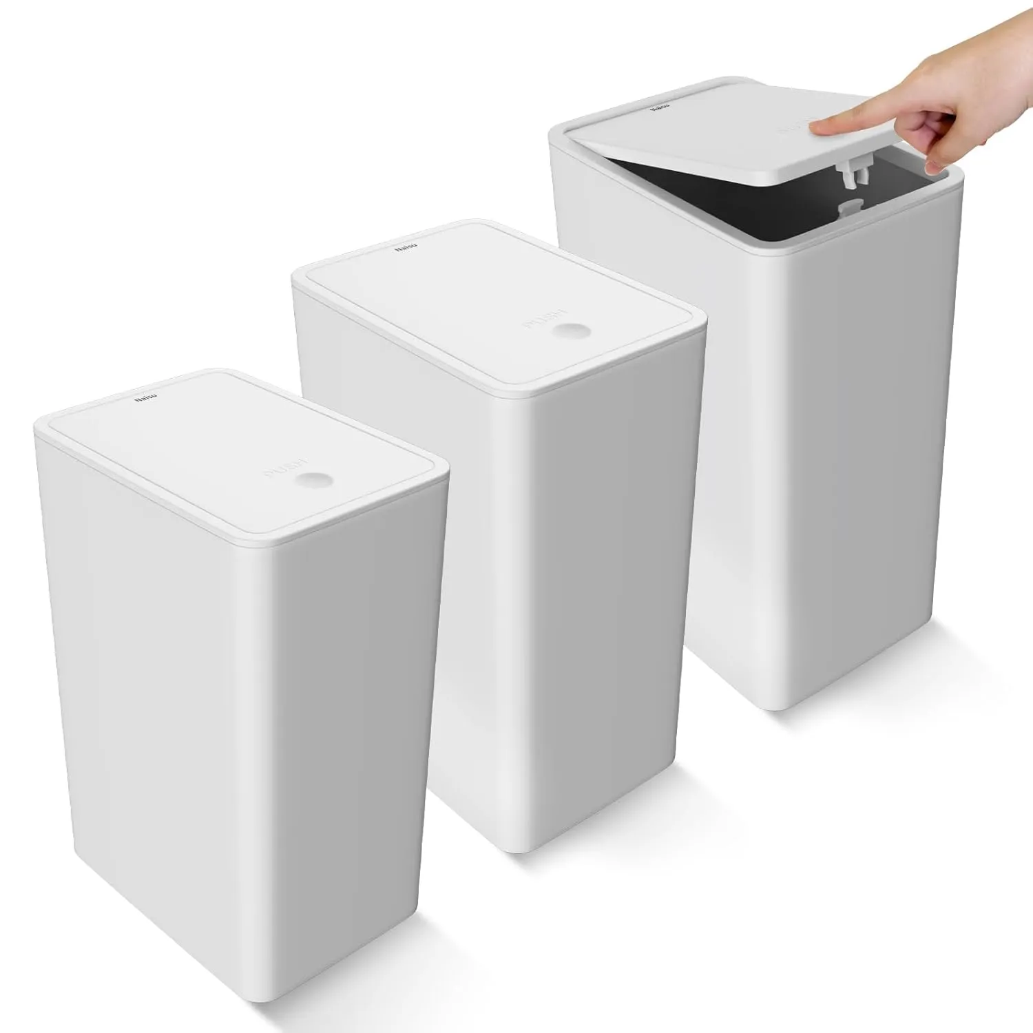 Naisu Bathroom Small Trash Can with Lid, 3pack 10Liters/2.6 Gallon Slim Trash Bin with Pop-Up Lid, Pet Kick Proof, Suitable for Kitchen, Living Room, Bedroom, Office, Powder Room（White）