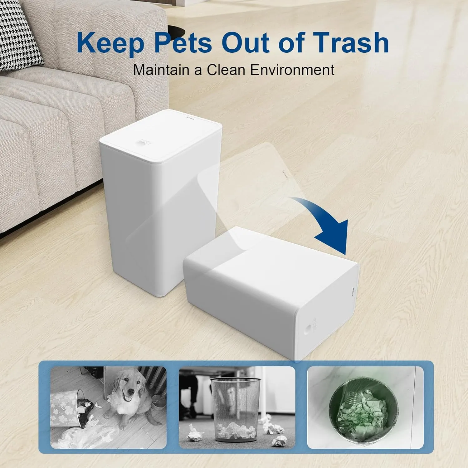 Naisu Bathroom Small Trash Can with Lid, 3pack 10Liters/2.6 Gallon Slim Trash Bin with Pop-Up Lid, Pet Kick Proof, Suitable for Kitchen, Living Room, Bedroom, Office, Powder Room（White）