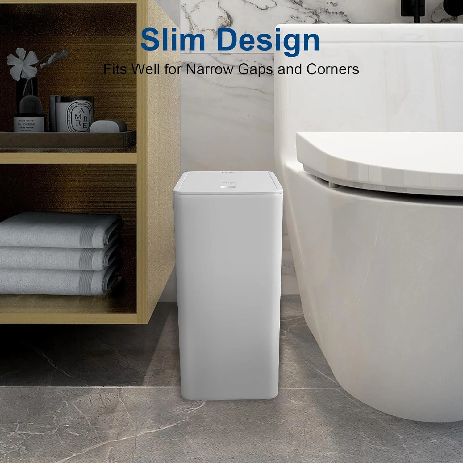 Naisu Bathroom Small Trash Can with Lid, 3pack 10Liters/2.6 Gallon Slim Trash Bin with Pop-Up Lid, Pet Kick Proof, Suitable for Kitchen, Living Room, Bedroom, Office, Powder Room（White）