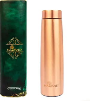 NATURALLY Pure Copper Water Bottle for Drinking, Handcrafted Ayurvedic Bottle, Leak Proof Lid, Smooth Finish Copper Bottles for Sports, Gym, Outdoors, Yoga, School Health Benefits 32oz