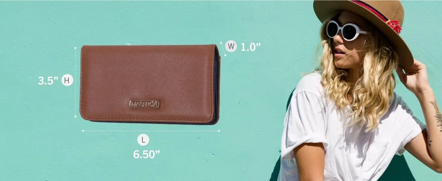 Nautica Seaside Slim Womens Wallet RFID Blocking Credit Card Holder, Coin Purse, Checkbook Organizer Clutch, Small Vegan Leather Wallet for Travel, Americana Stripe
