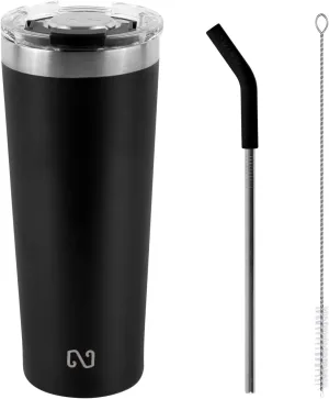 NAYAD 22oz Tumbler with Lid and Straw Travel Coffee Mug Insulated Stainless Steel Vacuum Cup Fits Cup Holders For Cold and Hot, Black