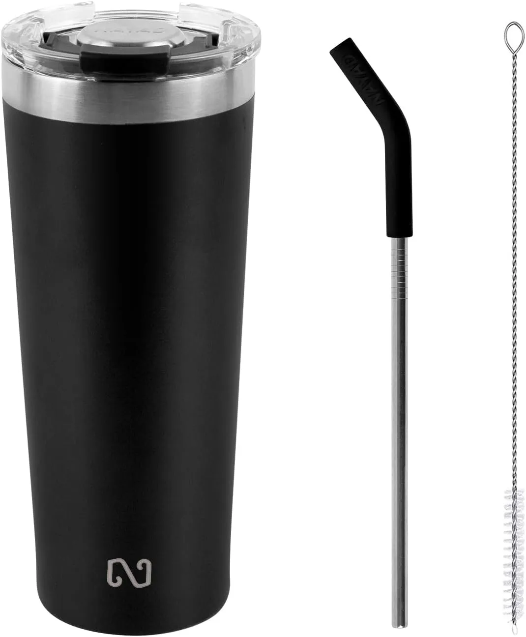 NAYAD 22oz Tumbler with Lid and Straw Travel Coffee Mug Insulated Stainless Steel Vacuum Cup Fits Cup Holders For Cold and Hot, Black