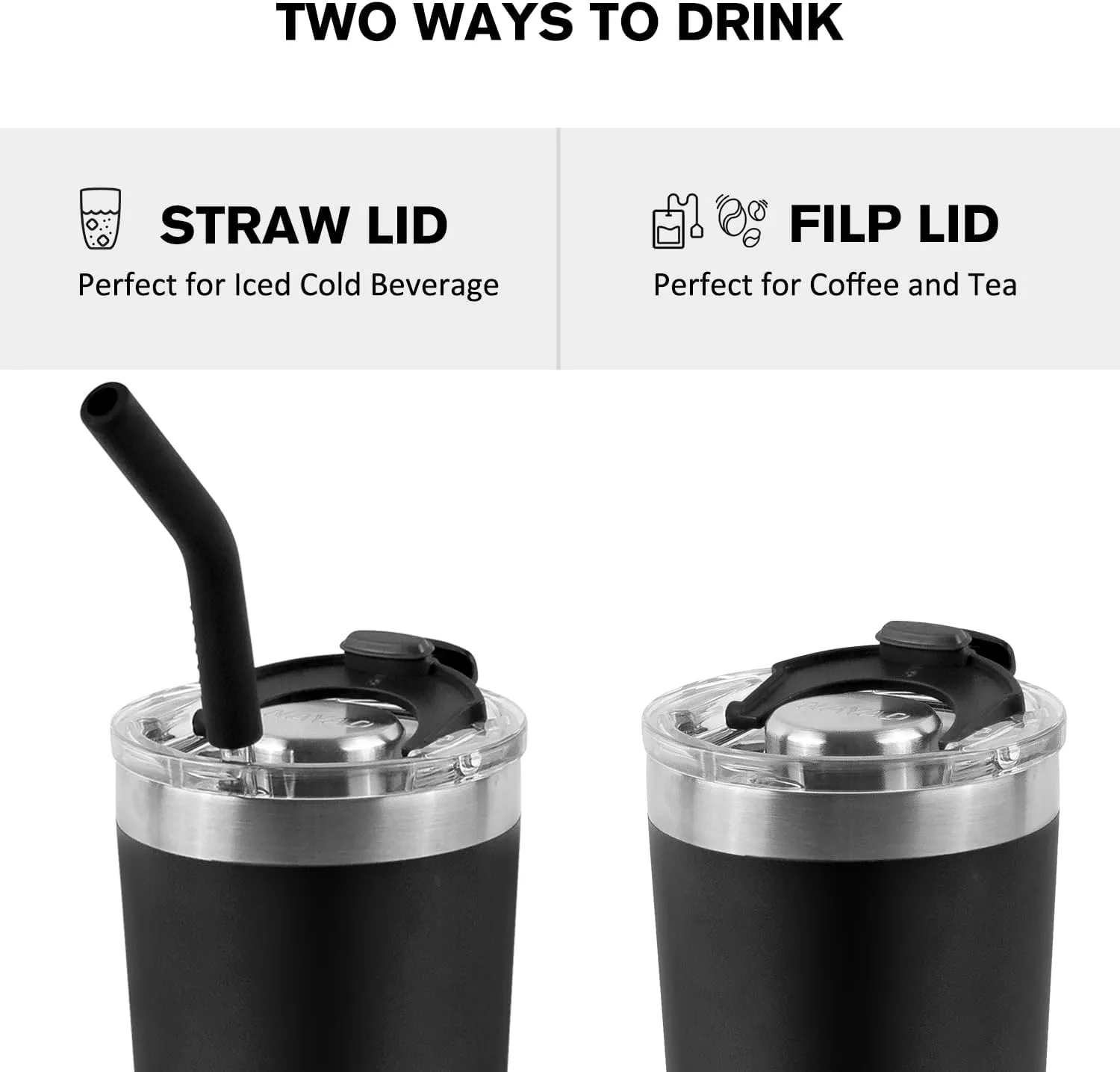 NAYAD 22oz Tumbler with Lid and Straw Travel Coffee Mug Insulated Stainless Steel Vacuum Cup Fits Cup Holders For Cold and Hot, Black