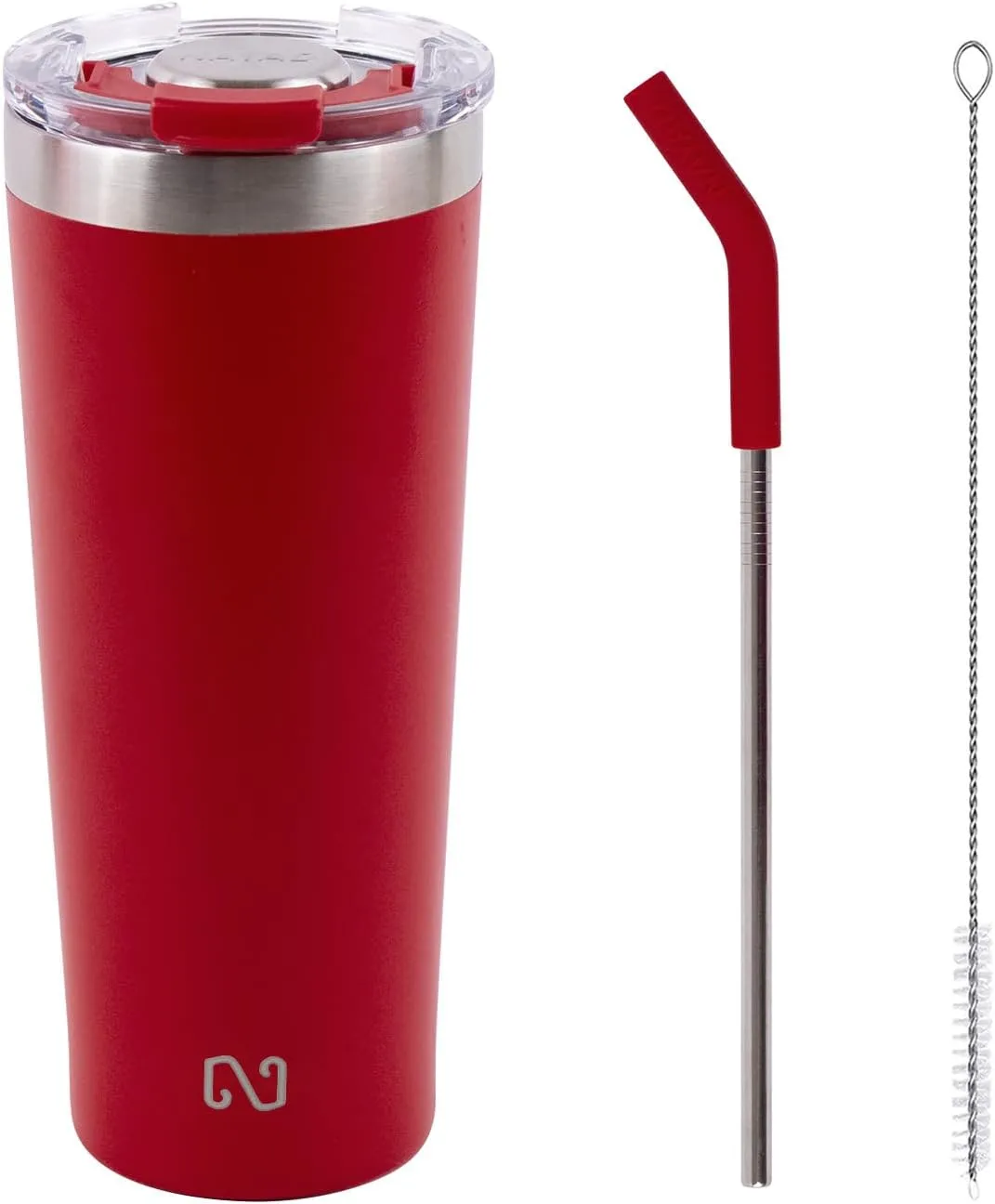 NAYAD 22oz Tumbler with Lid and Straw Travel Coffee Mug Insulated Stainless Steel Vacuum Cup Fits Cup Holders For Cold and Hot, Red