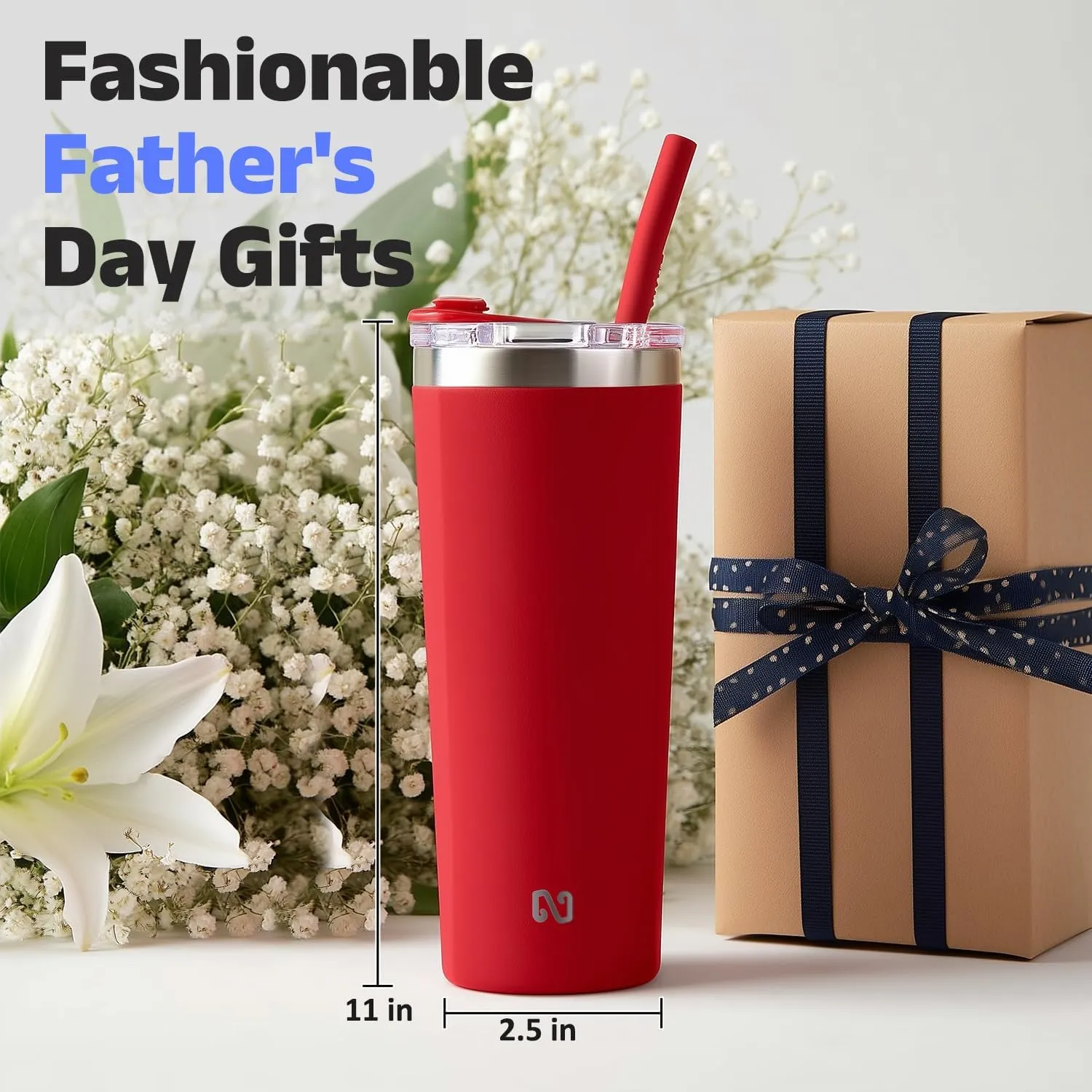 NAYAD 22oz Tumbler with Lid and Straw Travel Coffee Mug Insulated Stainless Steel Vacuum Cup Fits Cup Holders For Cold and Hot, Red