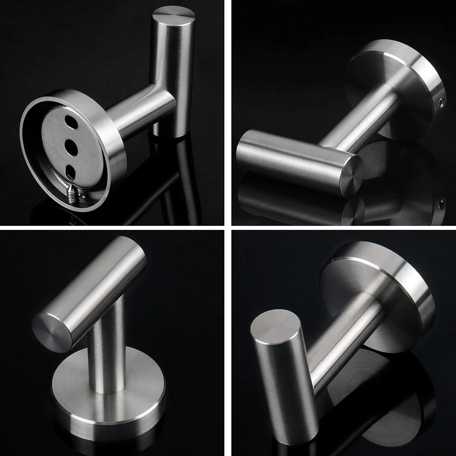 NearMoon Bath Towel Hooks- SUS 304 Stainless Steel Robe Hook Holder, Heavy Duty Coat Hook for Bathroom Livingroom Hotel Kitchen Garage, Wall Mounted- 4 Pack (Brushed Nickel)