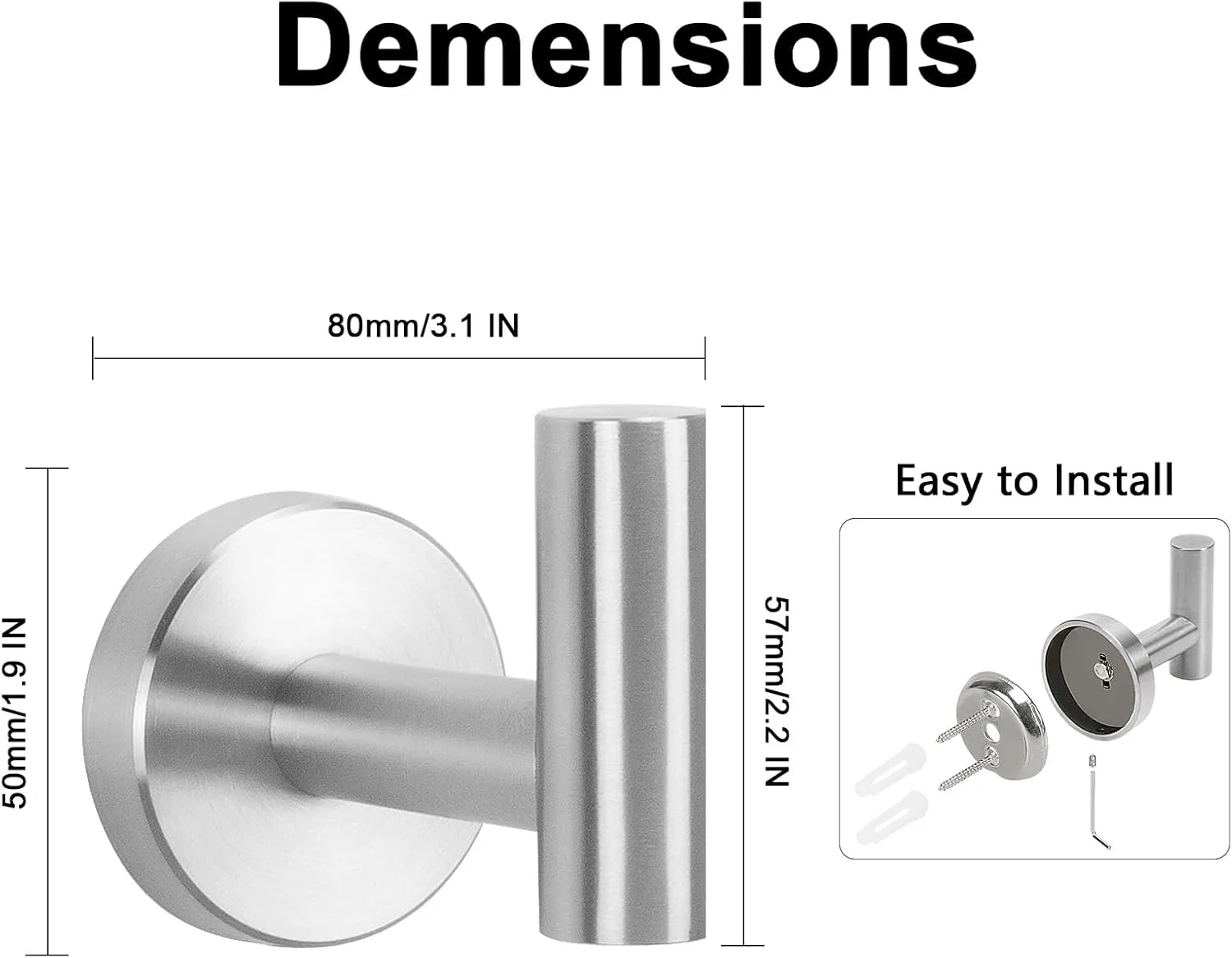 NearMoon Bath Towel Hooks- SUS 304 Stainless Steel Robe Hook Holder, Heavy Duty Coat Hook for Bathroom Livingroom Hotel Kitchen Garage, Wall Mounted- 4 Pack (Brushed Nickel)