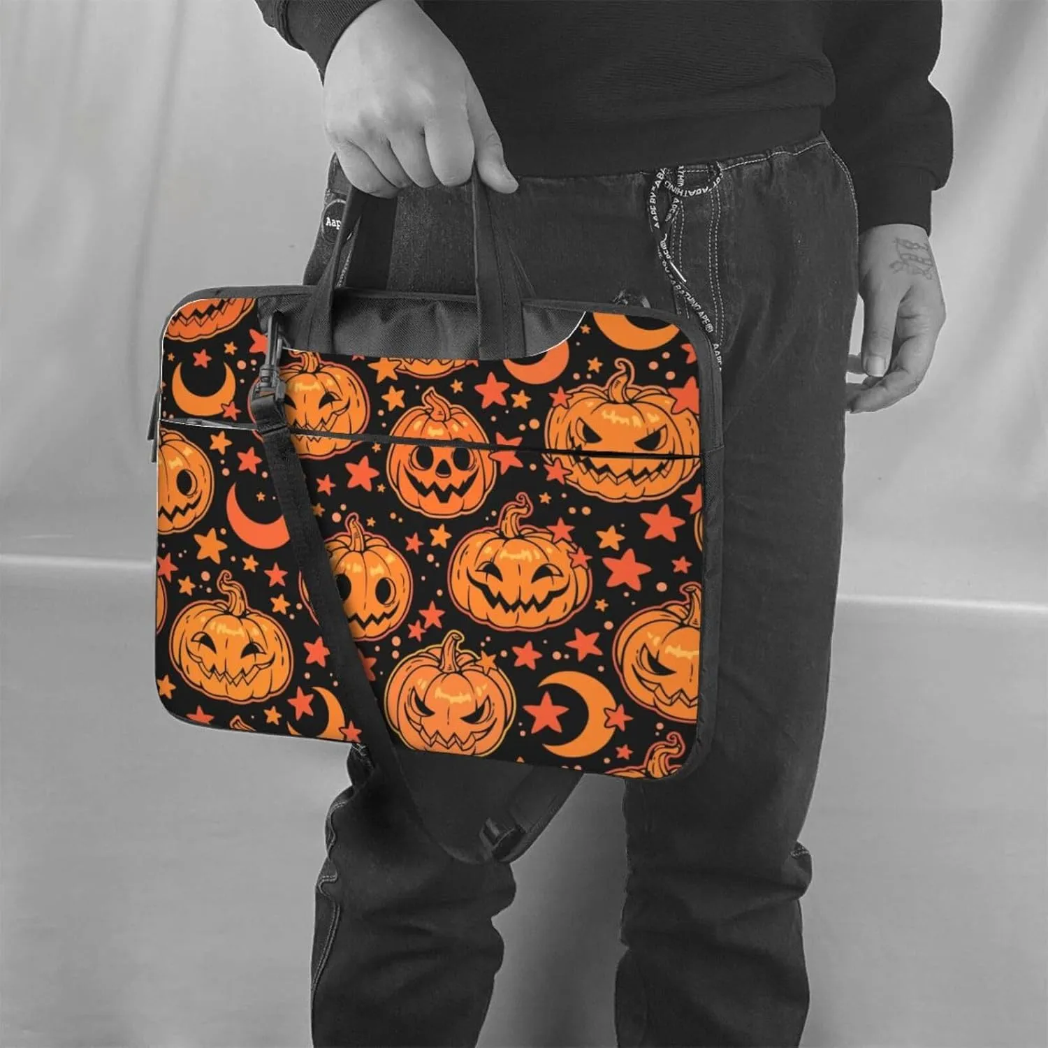 Neon Skull Glowing Eyes Laptop Bag Classic Slim Briefcase Messenger Bag, Spacious, Ergonomic