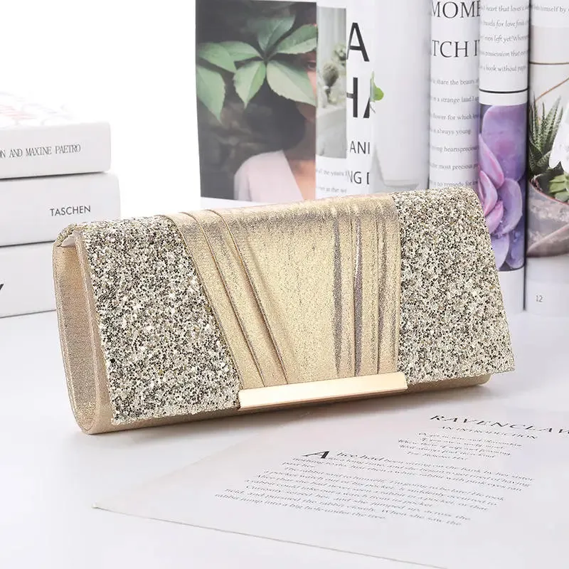 New European and American Shiny Dinner Bag Fashion Splicing Evening Dress Bag Metal Chain Shoulder Bag Bridesmaid Storage Bag