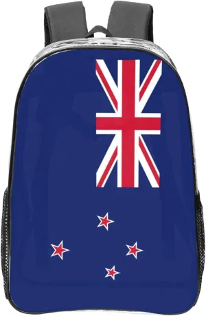 New Zealand Flag print 16 Inches Clear Backpacks for Office Large Backpack Clear Bookbag for College