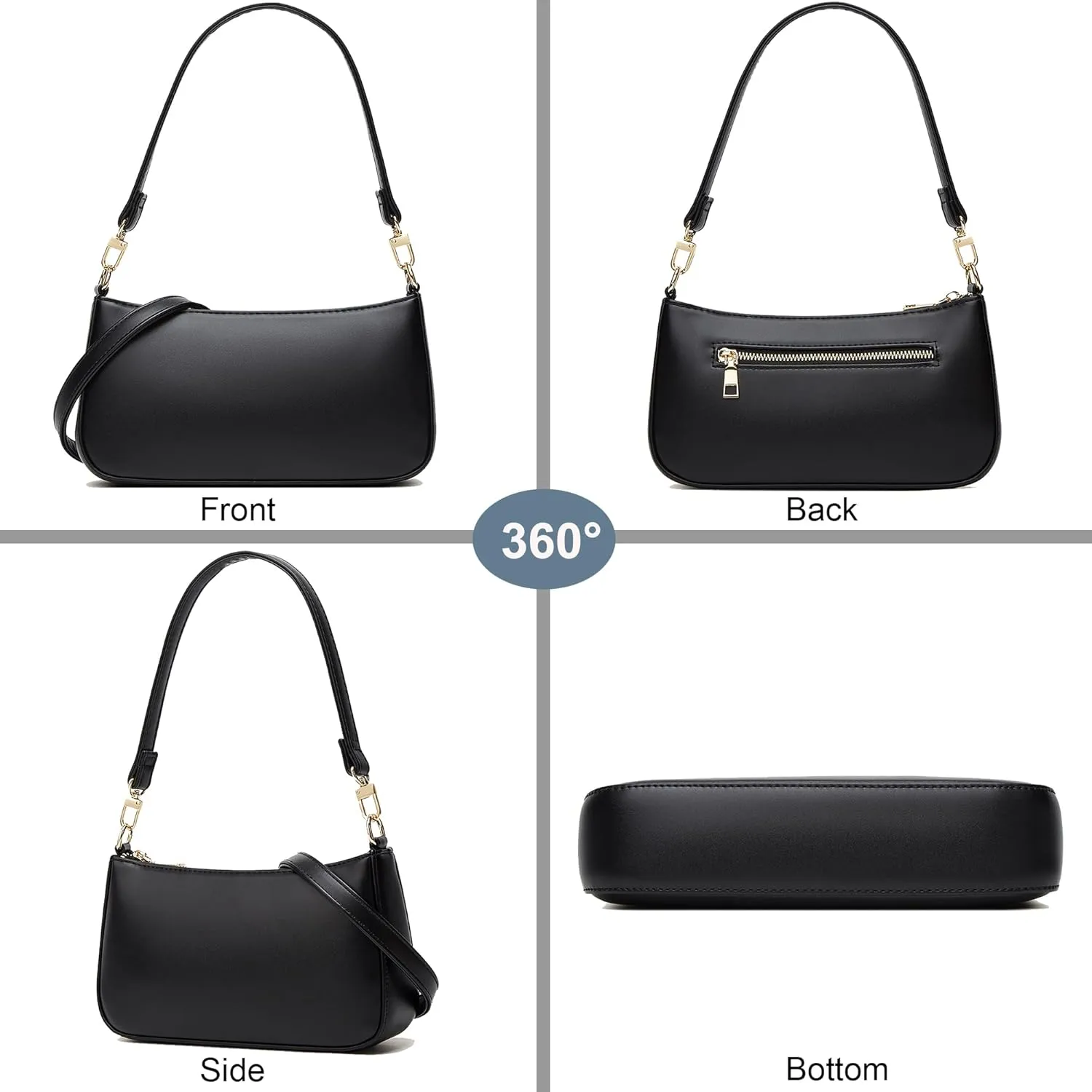 NIUEIMEE ZHOU Shoulder Bag for Women Retro Vegan Leather Classic Clutch Tote HandBags Purses with Zipper Closure