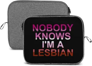 Nobody Knows I'm A Lesbian Laptop Sleeve Slim Laptop Bag Snowflake Cloth Laptop Case Travel Gear for Unisex 14inch