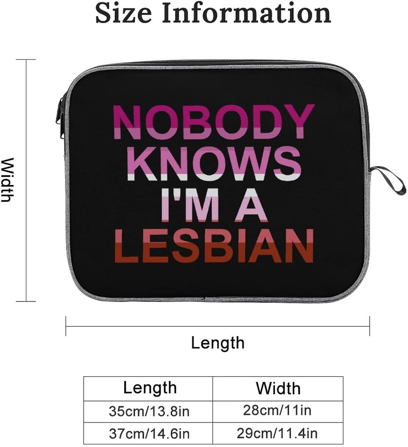 Nobody Knows I'm A Lesbian Laptop Sleeve Slim Laptop Bag Snowflake Cloth Laptop Case Travel Gear for Unisex 14inch