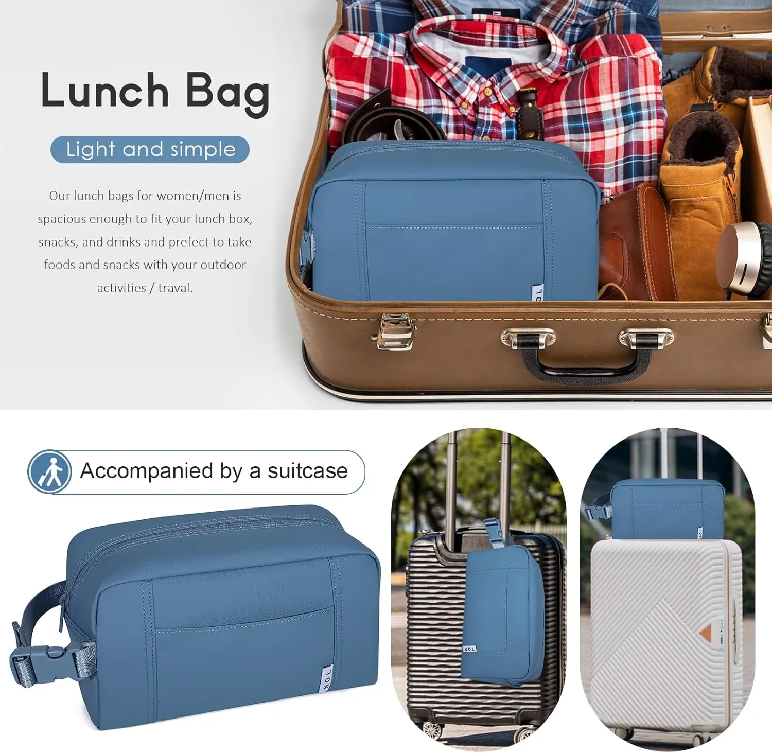 NOL Natural Organic Lifestyle Freezable Snack Bag, Leakproof Cooler Lunch Bag, Reusable, Zip Closure with Buckle Handle Nylon Waterproof Snack Box for Work Travel-Dusty blue