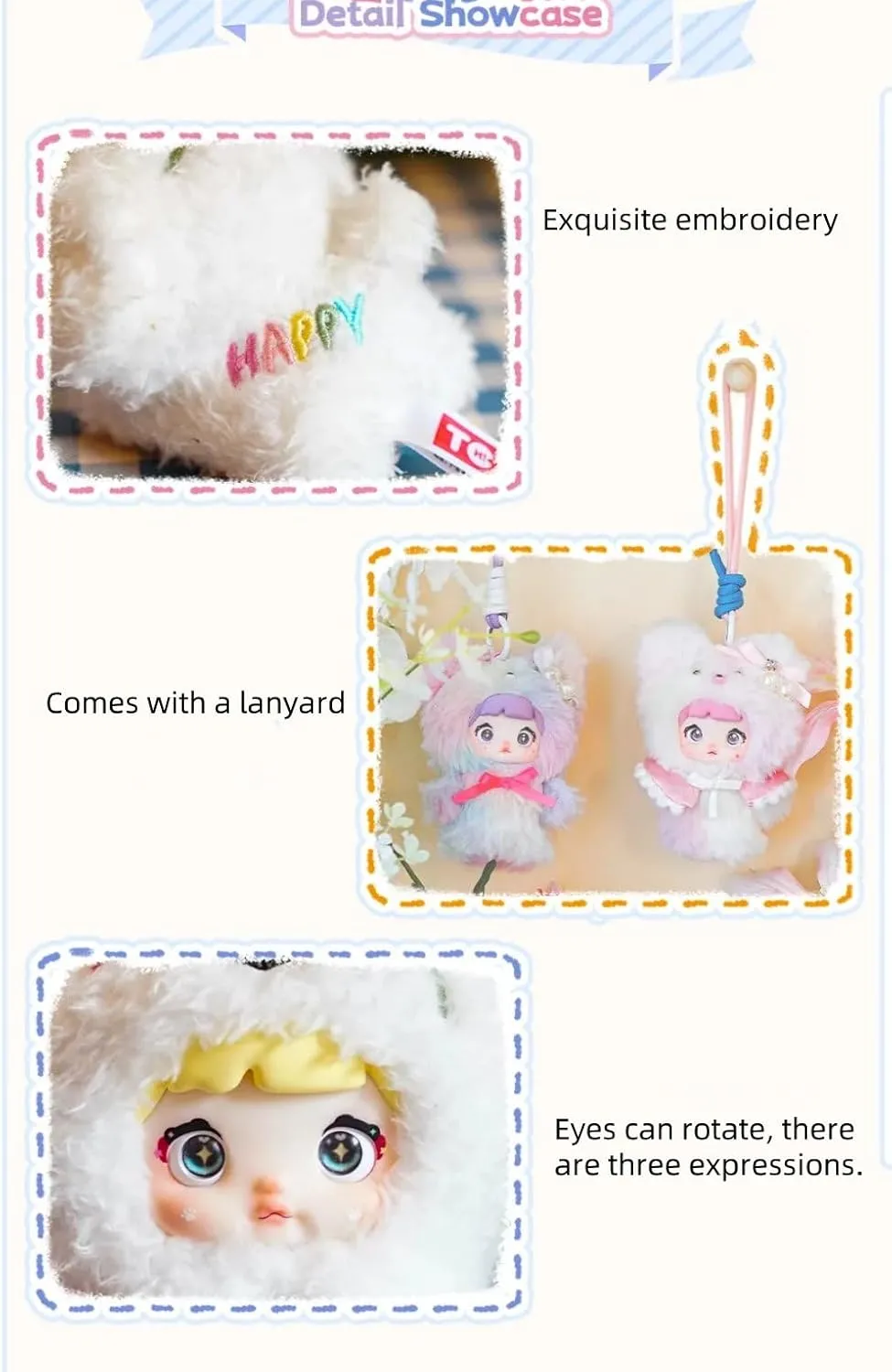 Nommi Baby Series Plush Blind Box Figures 8PCs Adorable Collectible Pendant for Bags & Keys, Modern Home Decoration