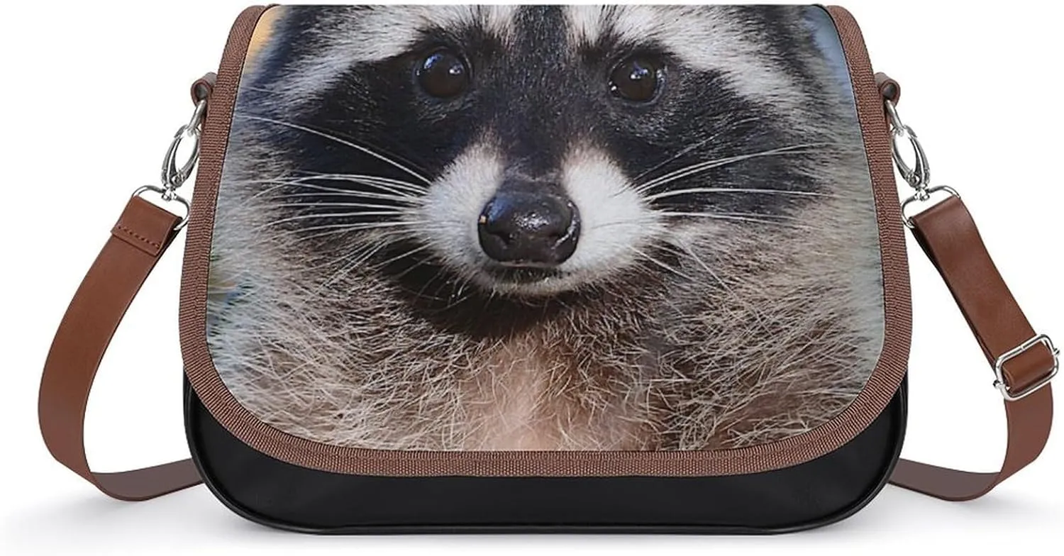 Northern Raccoon's Face Classic Crossbody Bags Purses for Women Leather Shoulder Handbags with Adjustable Strap