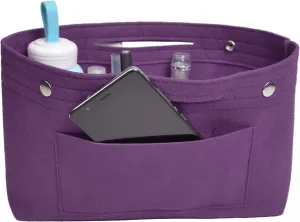 NOTAG Purse Organizer Insert Multipockets Felt Handbag Organizer Bag in Bag with 2 Buttons,2 Size (Large, Purple)