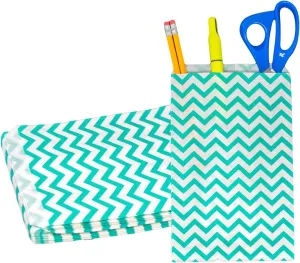 Novel Box 100 Pack Teal Chevron Print Flat Merchandise Bags 6x9 Inches - Stylish Bag for Birthday Gifts - Bulk Paper Storage Bags for Goody, Shopping, Wedding Anniversary & Special Occasions