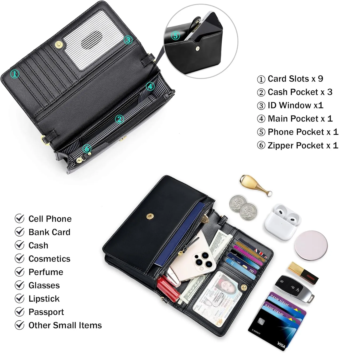 nuoku Small Crossbody Bags for Women, Small Crossbody Purse with Card Slots, Cell Phone Purse for Women with Phone Pocket