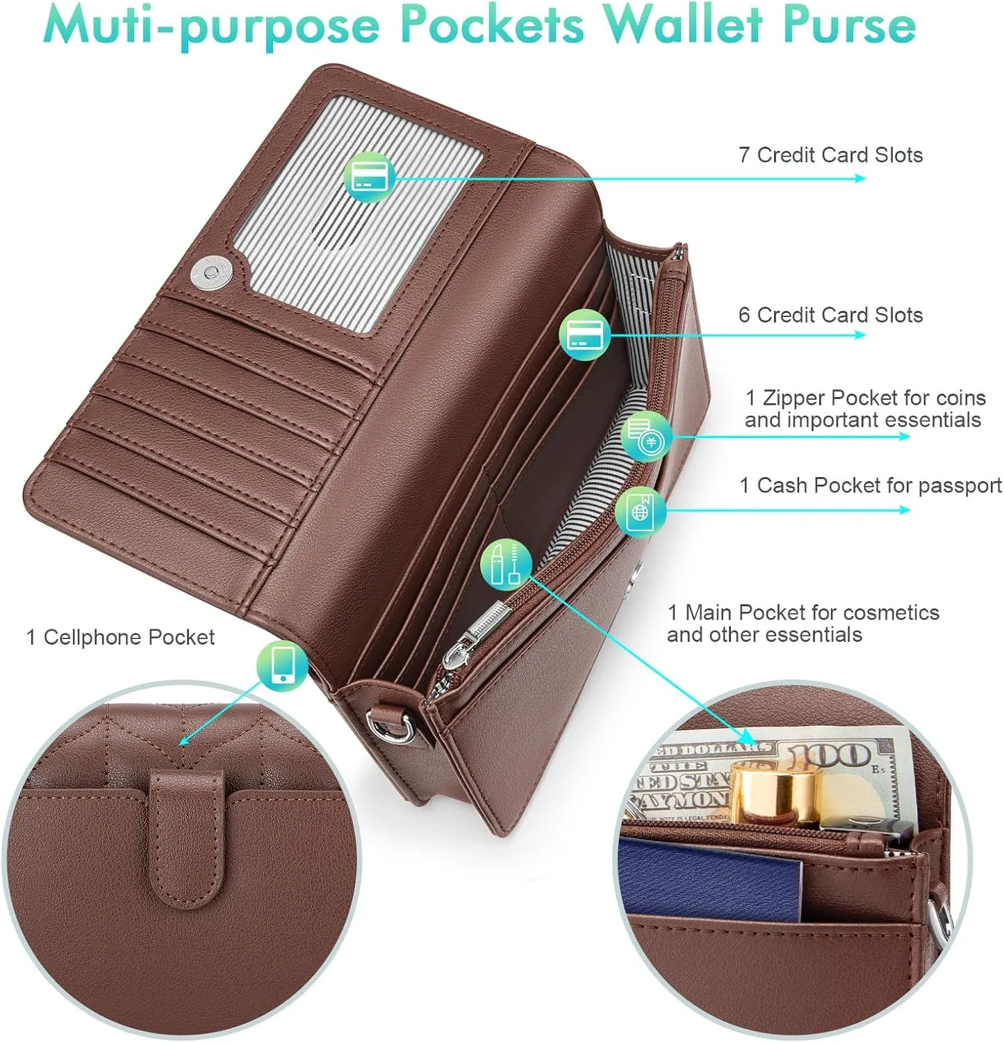 nuoku Women Small Crossbody Bag Cellphone Purse Wallet with RFID Card Slots 2 Straps