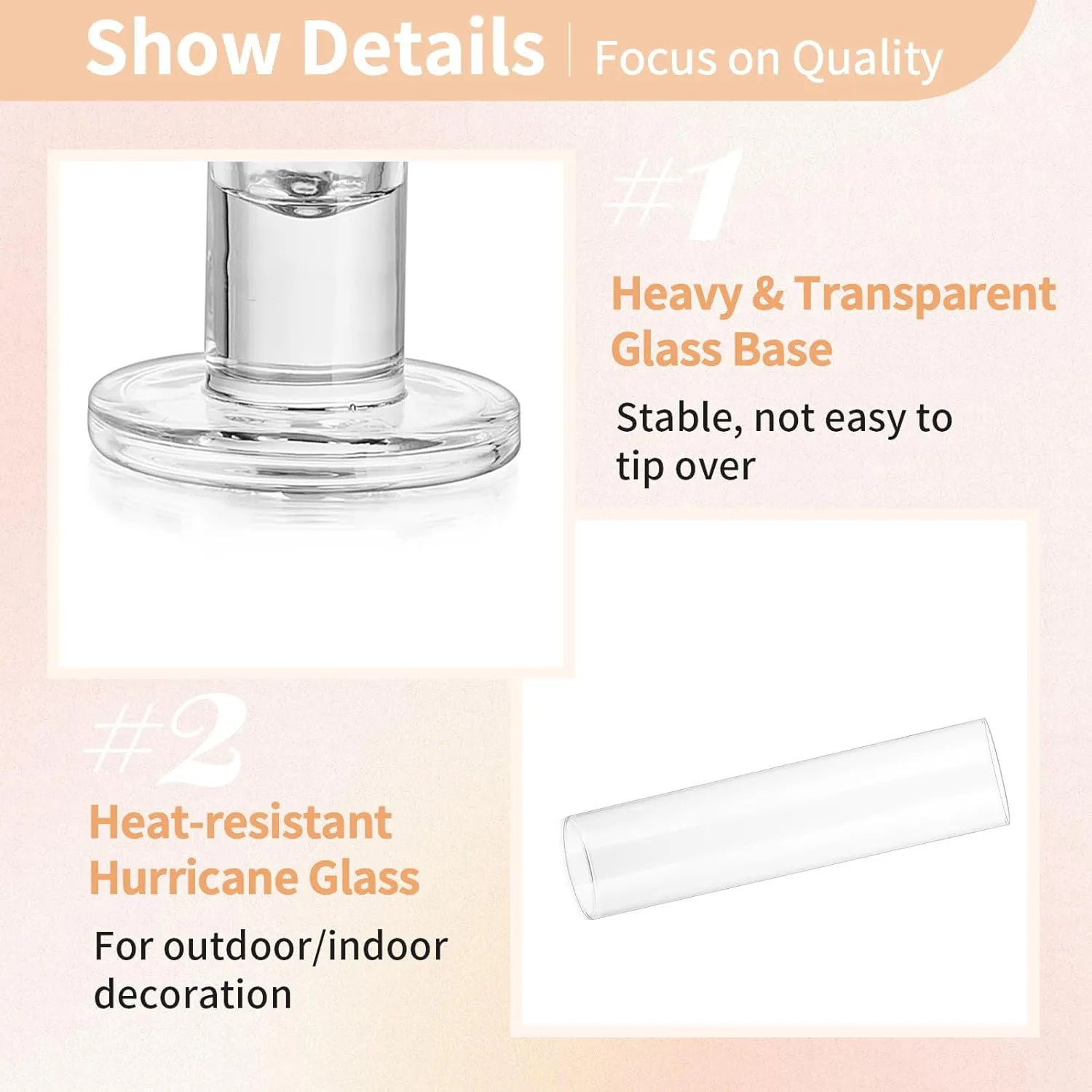 NUPTIO Taper Candle Holders Glass: Hurricane Candle Holder Bulk for Tapered Candles 10 Pcs Large Crystal Candlestick Holder Stand with Cylinder Sleeves for Home Wedding Chrstmas Birthday Party Decor