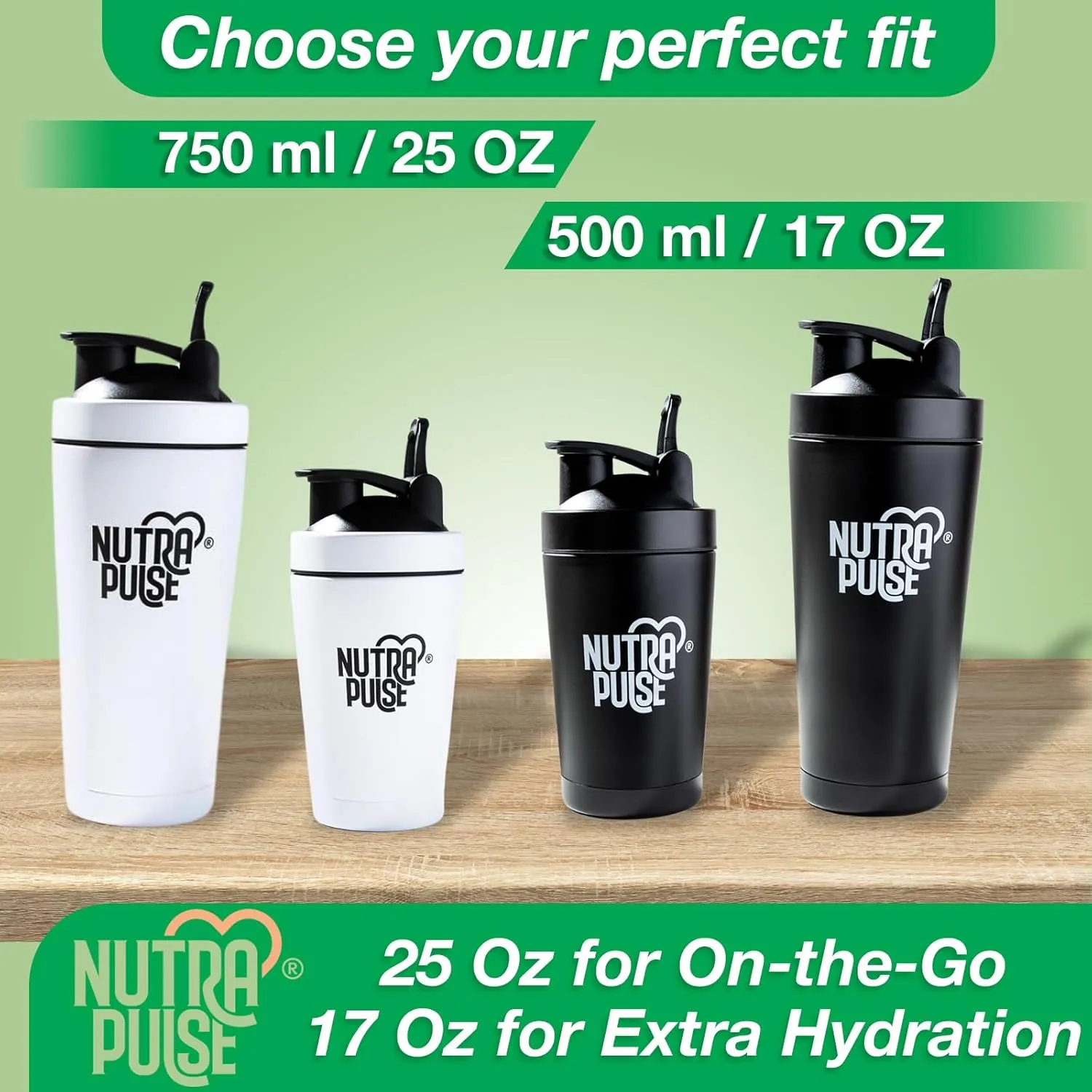 Nutra Pulse Gym Shaker Bottle – Durable 500ml Protein Shake Mixer with Mixing Ball & Secure Leakproof Lid | BPA-Free, Dishwasher Safe, Odor-Resistant Shaker Cup for Fitness, Workout & Sports – Black