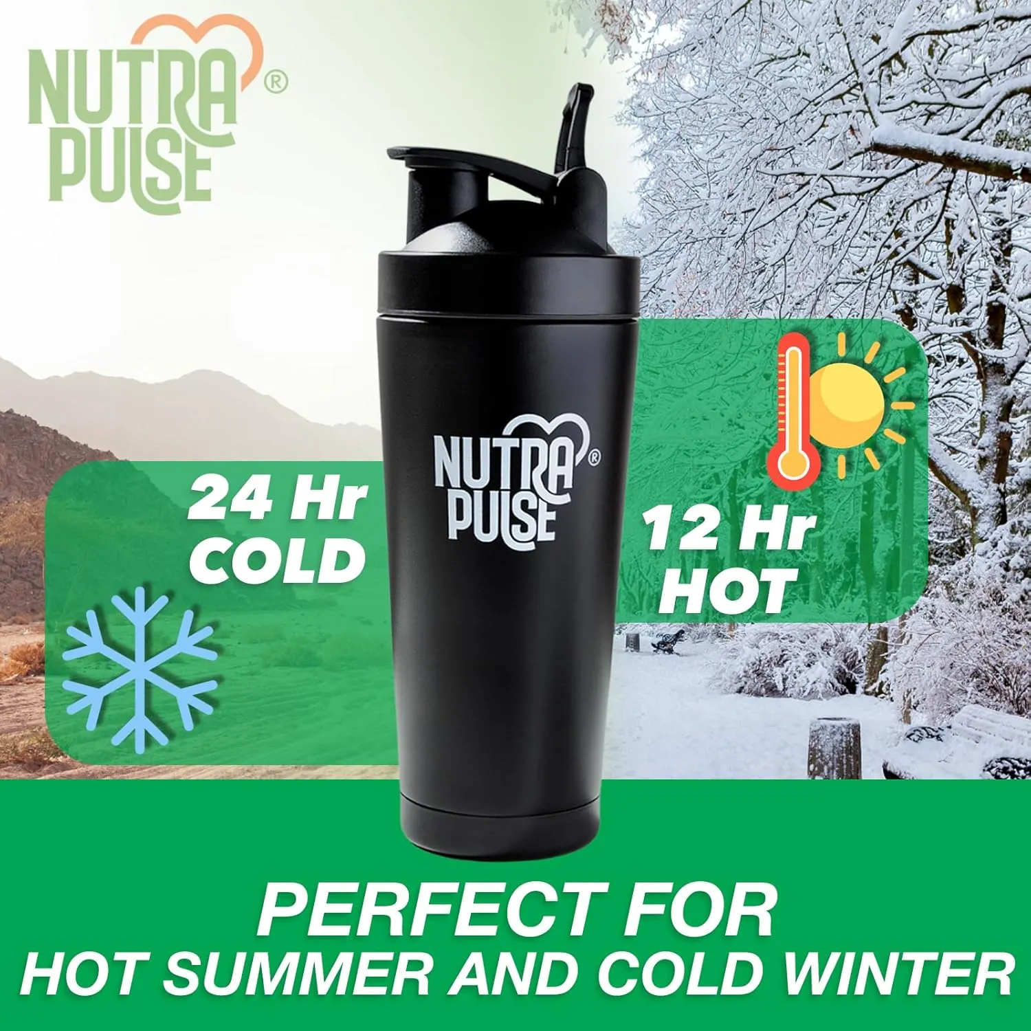 Nutra Pulse Gym Shaker Bottle – Durable 500ml Protein Shake Mixer with Mixing Ball & Secure Leakproof Lid | BPA-Free, Dishwasher Safe, Odor-Resistant Shaker Cup for Fitness, Workout & Sports – Black