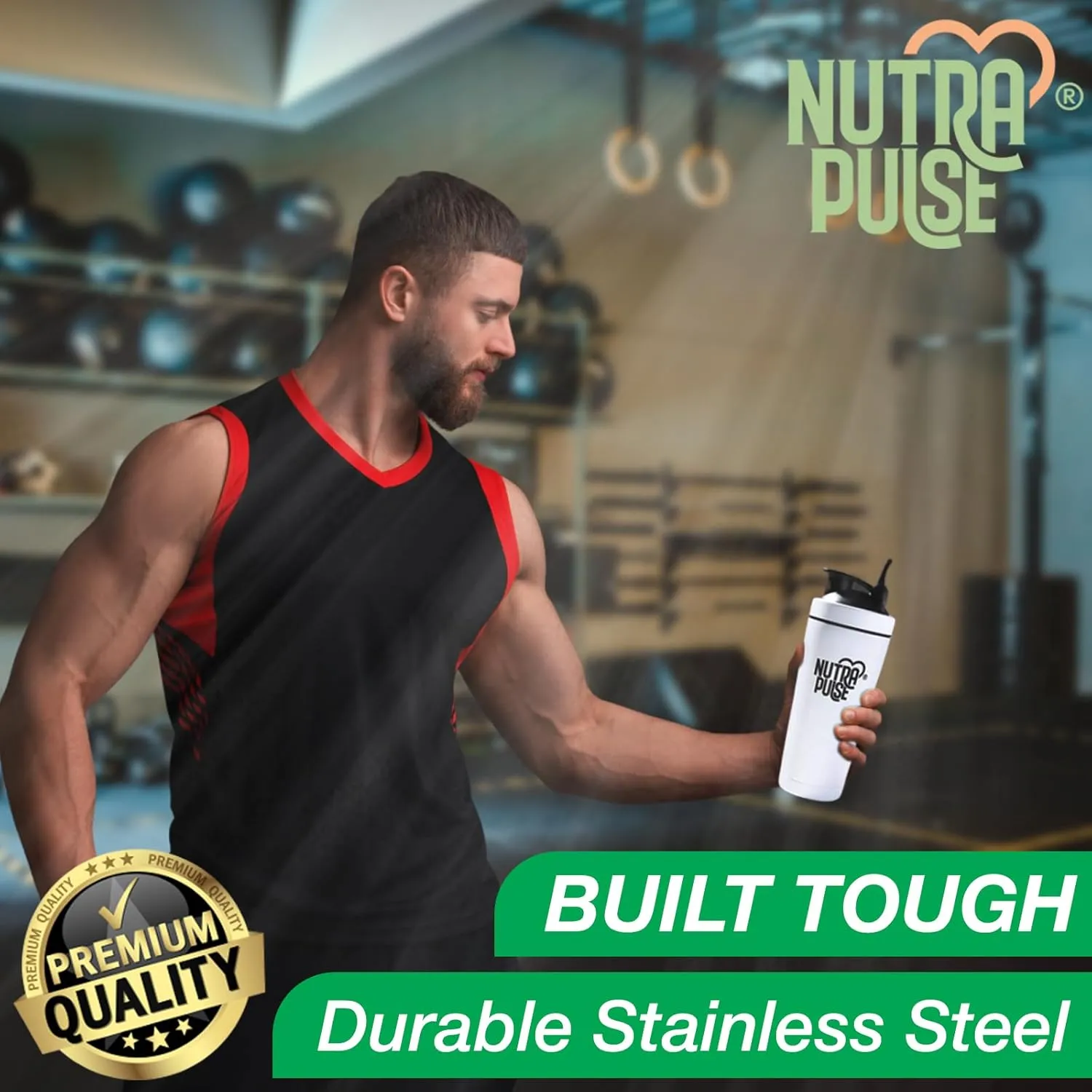 Nutra Pulse Gym Shaker Bottle – Durable 500ml Protein Shake Mixer with Mixing Ball & Secure Leakproof Lid | BPA-Free, Dishwasher Safe, Odor-Resistant Shaker Cup for Fitness, Workout & Sports – Black