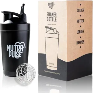 Nutra Pulse Gym Shaker Bottle – Durable 500ml Protein Shake Mixer with Mixing Ball & Secure Leakproof Lid | BPA-Free, Dishwasher Safe, Odor-Resistant Shaker Cup for Fitness, Workout & Sports – Black