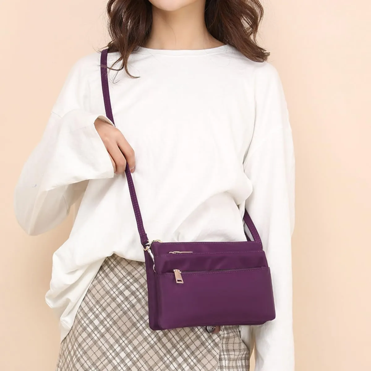 Nylon Small Cross Body Bags for Women Multi Pockets Phone Shoulder Bag Travel Mini Handbag Ladies Cross Body Bag (Dark Blue)