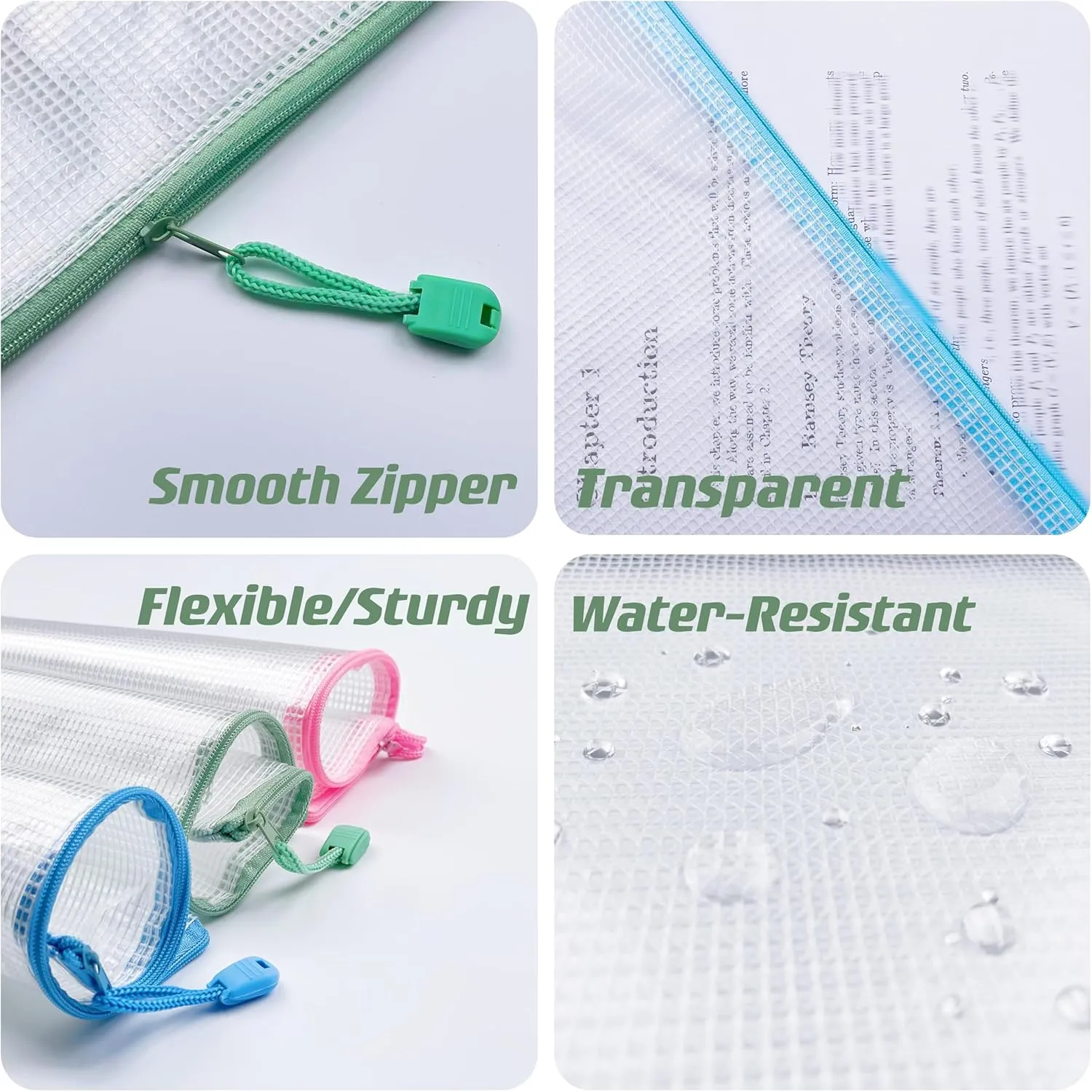 Oaimyy-8"x 10",18 Pcs,Plastic Mesh Zipper Pouch Document Folders Bag Zipper Zip File Folders for Office Supplies, Travel,Organizing Storage (Multicolor)